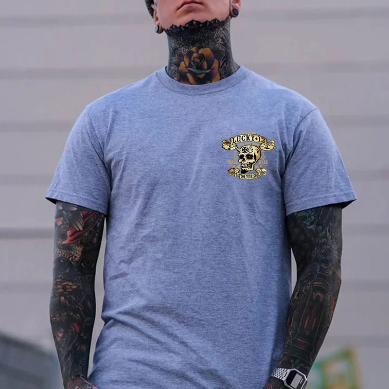 LUCKY THIRTEEN Skull Black Print T-shirt