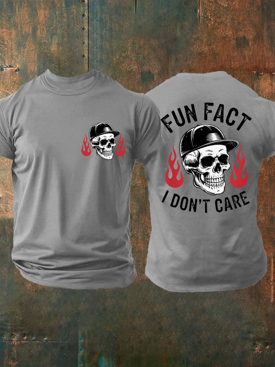 Men's Fun Fact I Don't Care Funny Attitude Skeleton Quote Tee