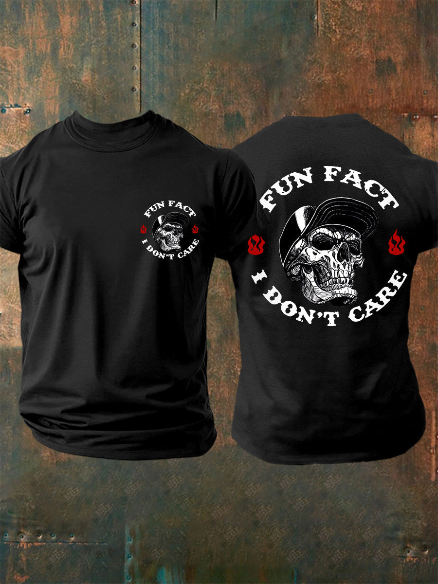 Men's Fun Fact I Don't Care Funny Skeleton Quote Attitude Tee