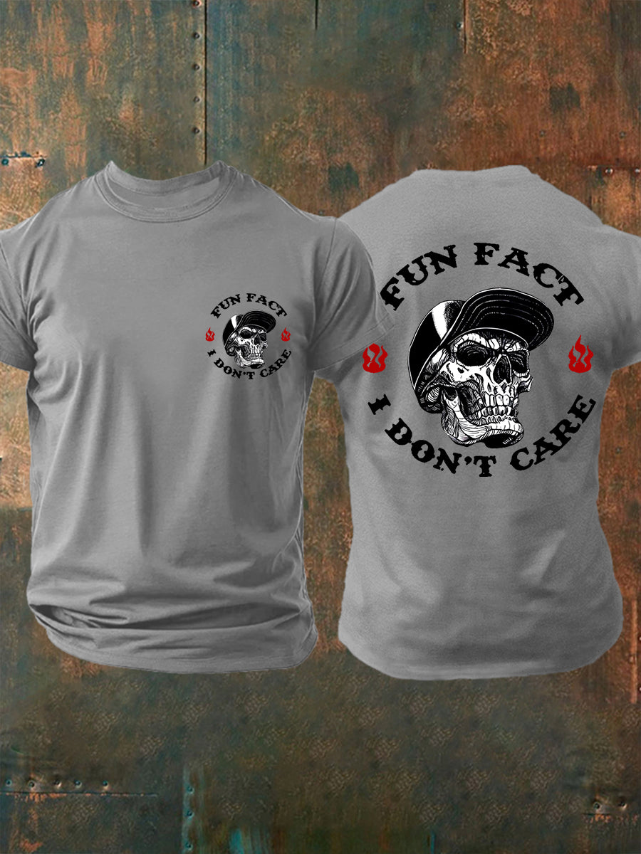 Men's Fun Fact I Don't Care Funny Skeleton Quote Attitude Tee