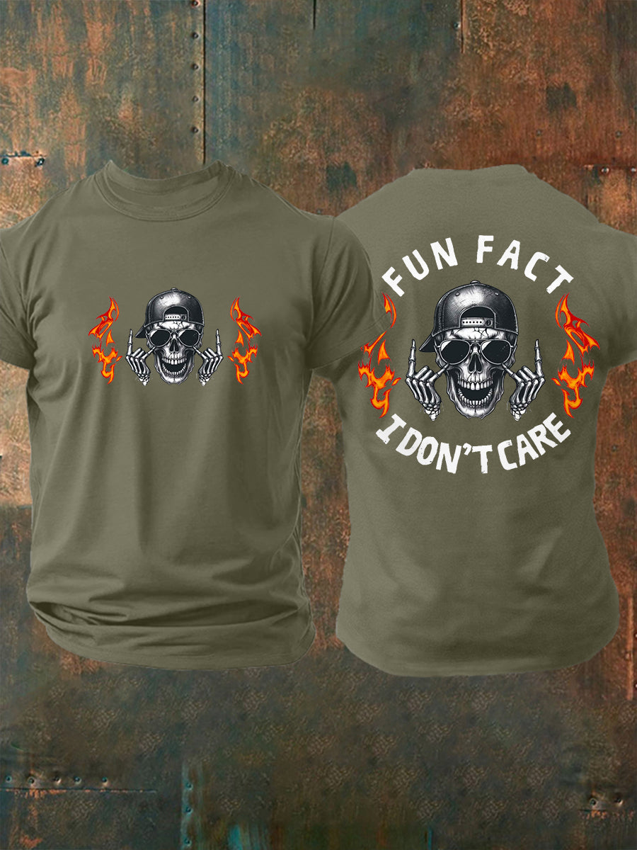 Men's Fun Fact I Don't Care Funny Skeleton Quote Attitude Tee