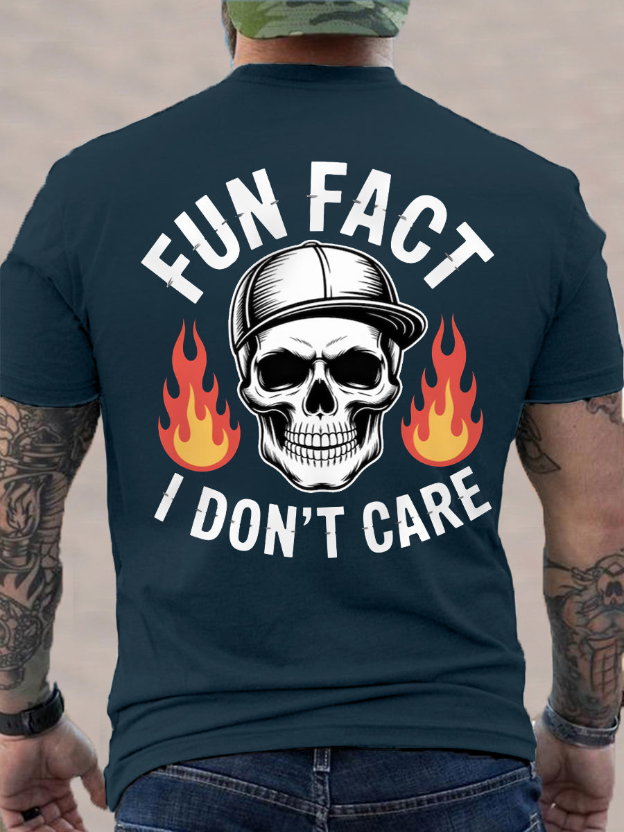 Men's Fun Fact I Don't Care Funny Skeleton Quote Attitude Tee