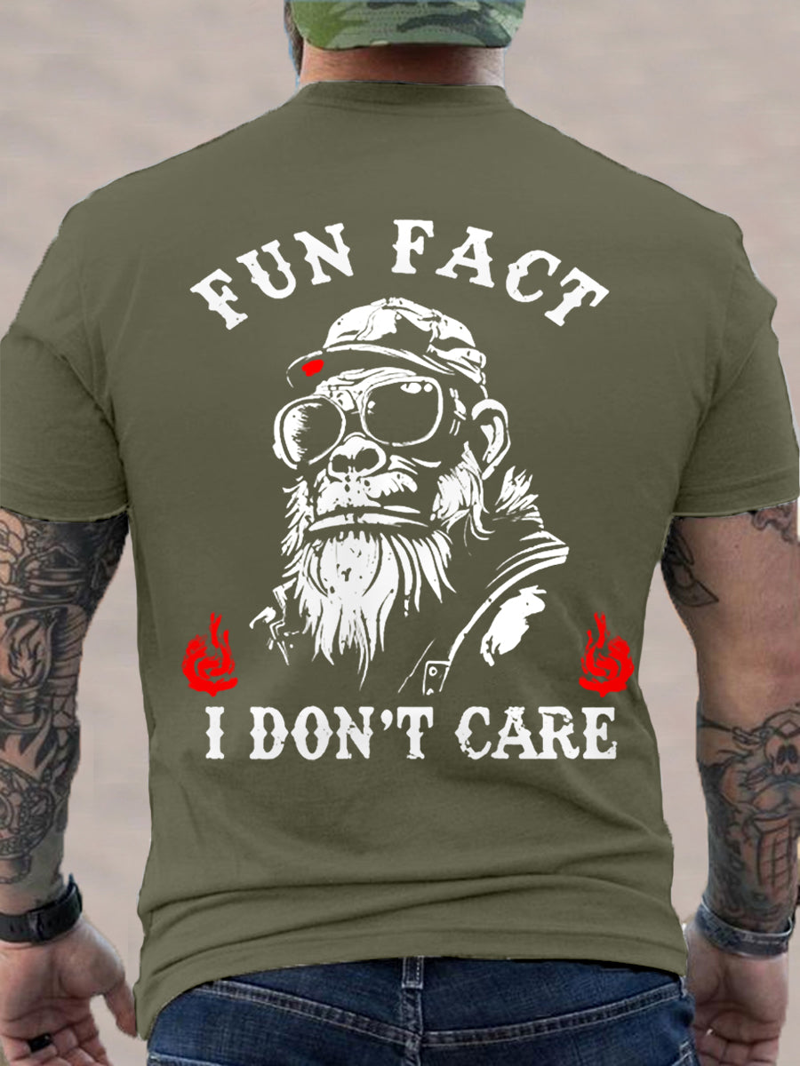Men's Fun Fact I Don't Care Funny Skeleton Quote Attitude Tee