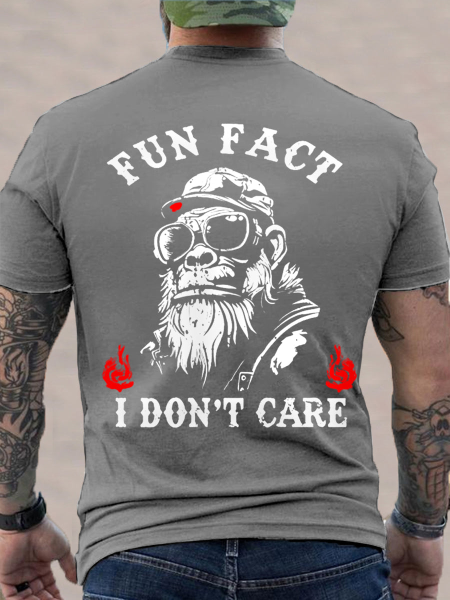 Men's Fun Fact I Don't Care Funny Skeleton Quote Attitude Tee