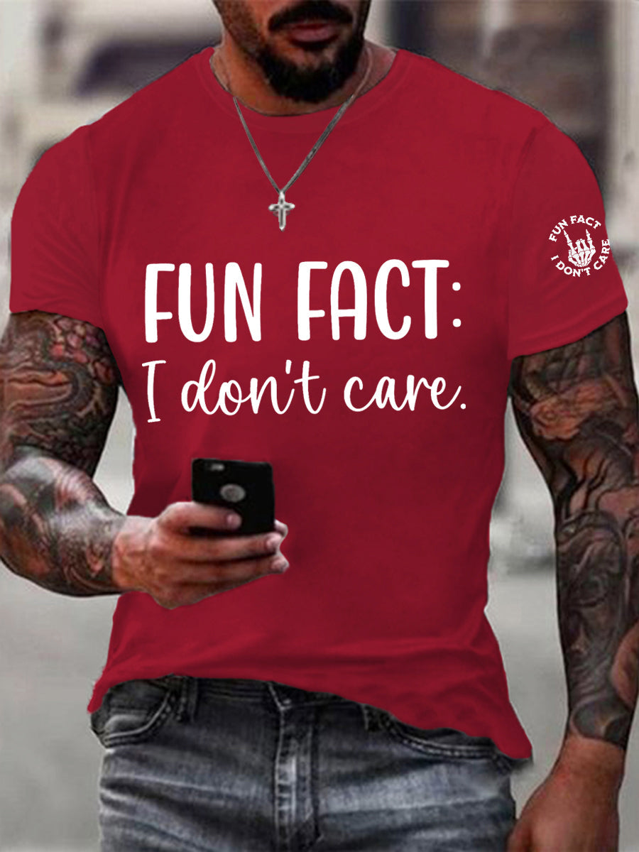 Men's Fun Fact I Don't Care Funny Skeleton Quote Attitude Tee