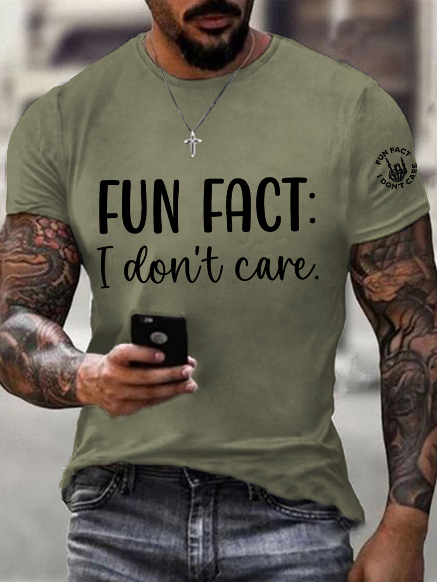 Men's Fun Fact I Don't Care Funny Skeleton Quote Attitude Tee