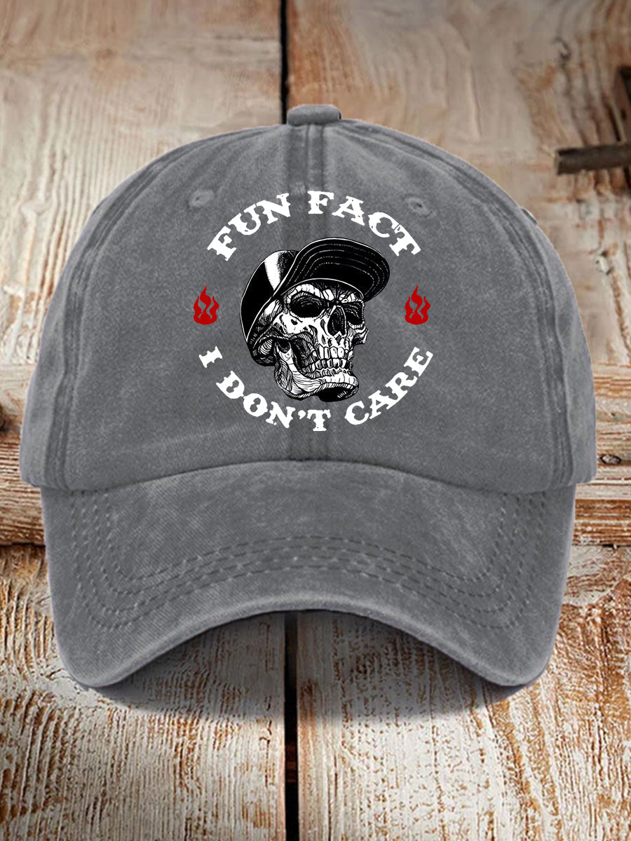 Unisex Fun Fact I Don't Care Funny Skeleton Quote Attitude Hat