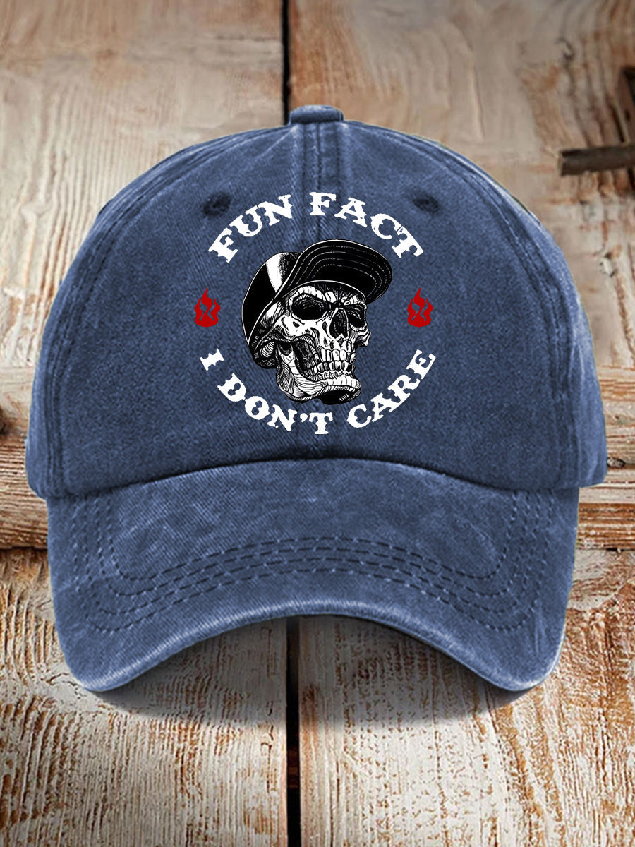 Unisex Fun Fact I Don't Care Funny Skeleton Quote Attitude Hat