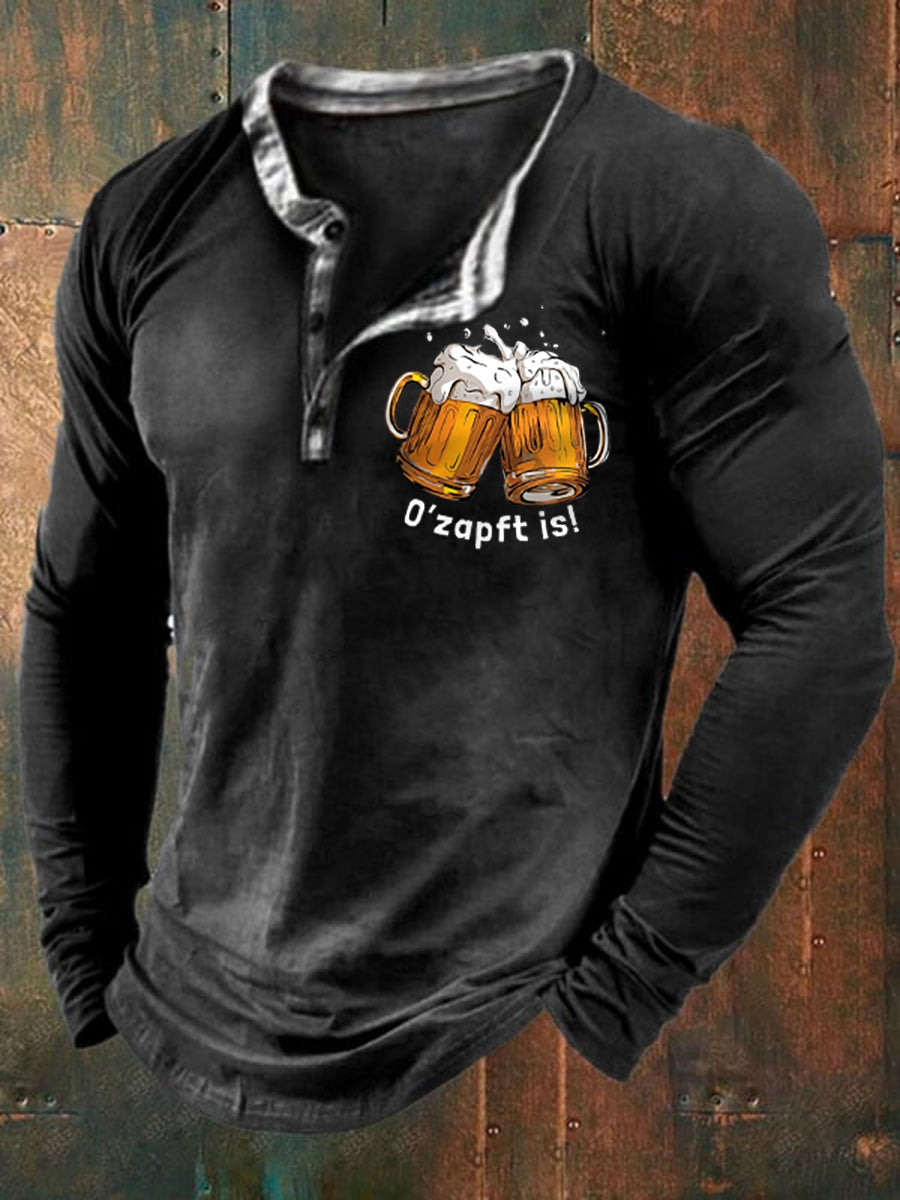 Men's Oktoberfest O'zapft Is Printed Long Sleeve T-Shirt