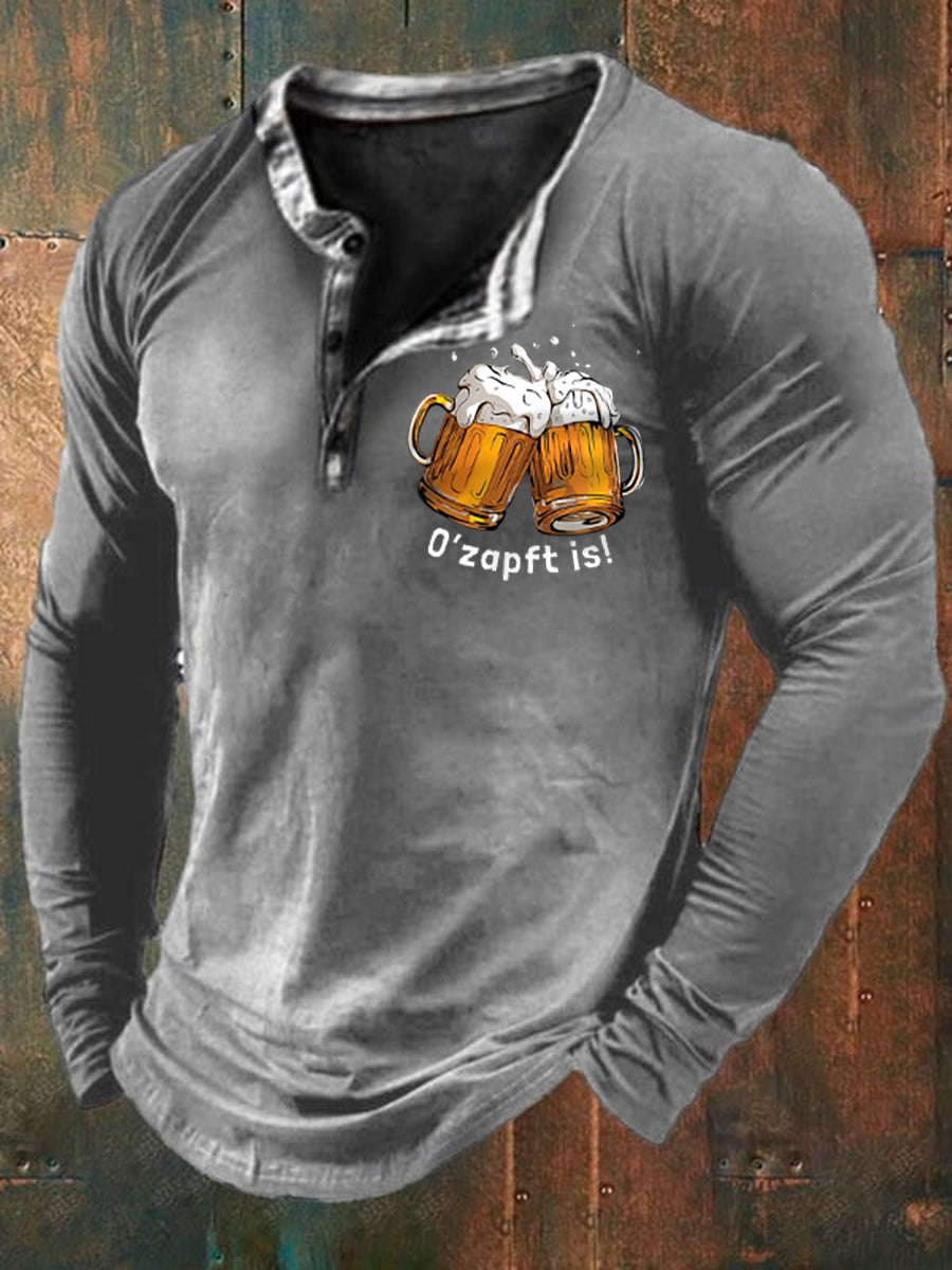 Men's Oktoberfest O'zapft Is Printed Long Sleeve T-Shirt