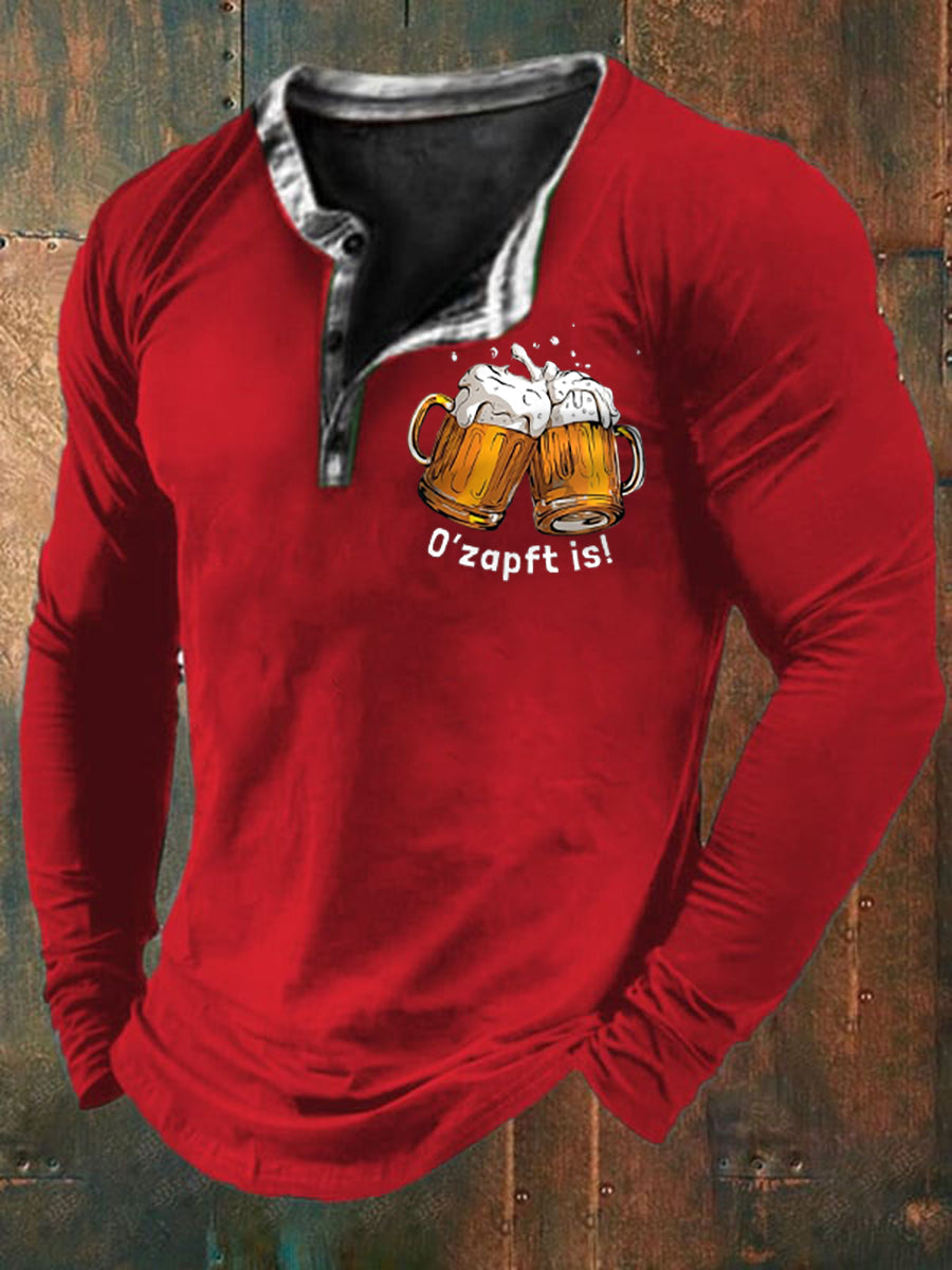 Men's Oktoberfest O'zapft Is Printed Long Sleeve T-Shirt