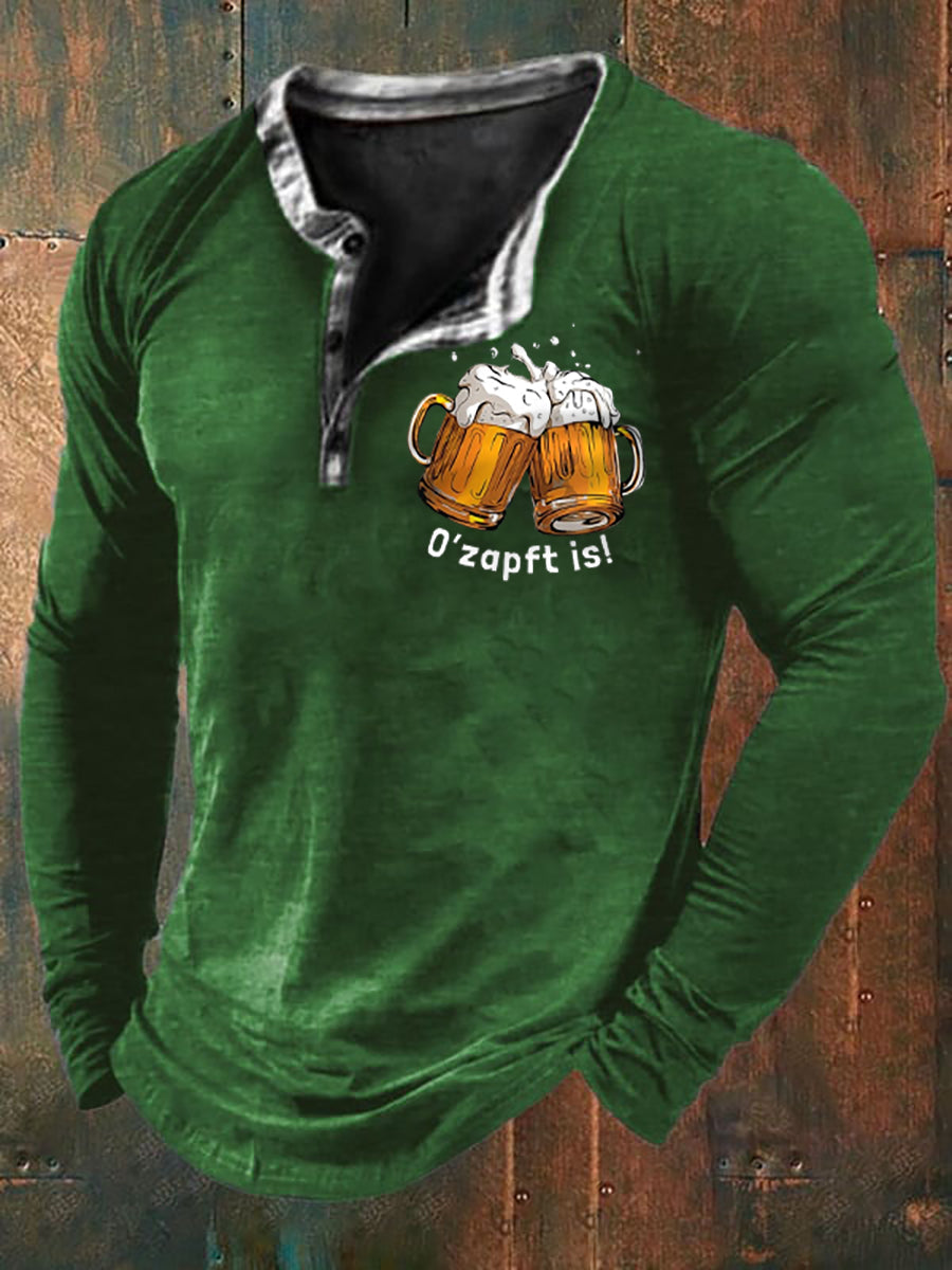 Men's Oktoberfest O'zapft Is Printed Long Sleeve T-Shirt