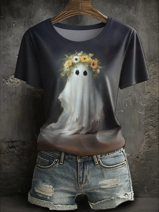 Women's Halloween Cute Boo Printed T-shirt